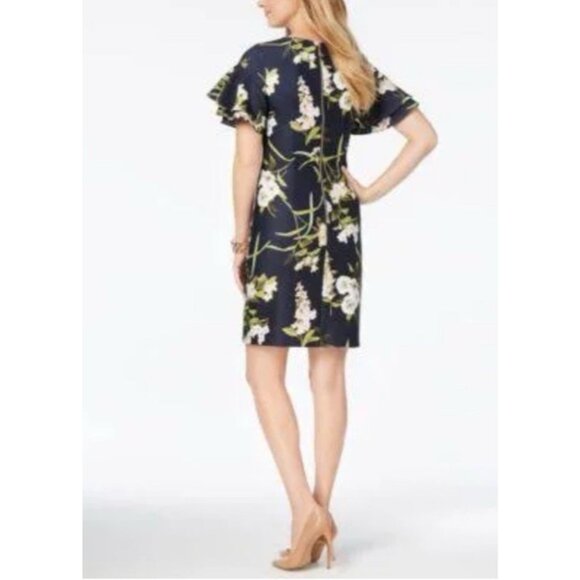 Tommy Hilfiger Dress 14 Black Pink Floral Short Sleeve Stretch Career Church - Picture 3 of 9